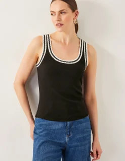 Tate Crochet Trim Tank Top Black