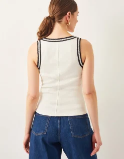 Tate Crochet Trim Tank Top Ivory