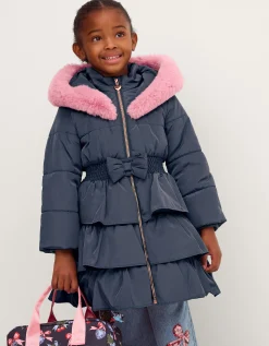 Taylor Bow Hooded Puffer Coat Blue