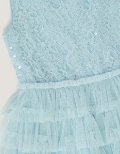 Taylor Sequin Lace Tiered Party Dress Blue