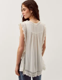 Taylor Sleeveless Embroidered Lace Top White
