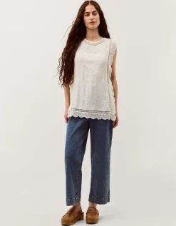 Taylor Sleeveless Embroidered Lace Top White