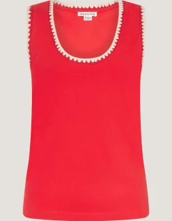 Teri Contrast Stitch Jersey Cami Top Red