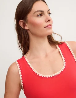 Teri Contrast Stitch Jersey Cami Top Red