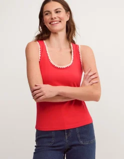 Teri Contrast Stitch Jersey Cami Top Red