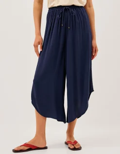 Teri Drawstring Culotte Trousers Blue