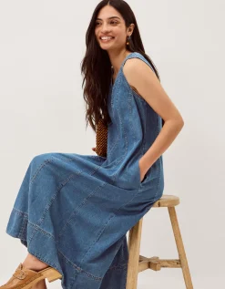 Tessa Sleeveless Denim Midi Dress Blue