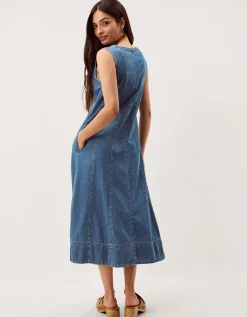 Tessa Sleeveless Denim Midi Dress Blue
