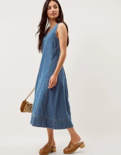 Tessa Sleeveless Denim Midi Dress Blue