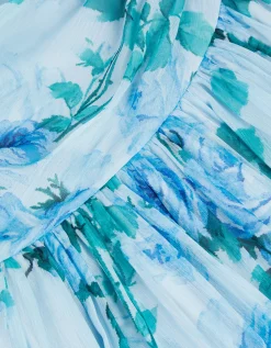 Texas One-Shoulder Floral Prom Dress Blue