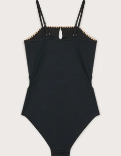 Texture Cut-Out Swimsuit Black