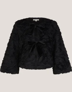 Tia Tie-Front Textured Jersey Jacket Black