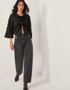 Tia Tie-Front Textured Jersey Jacket Black