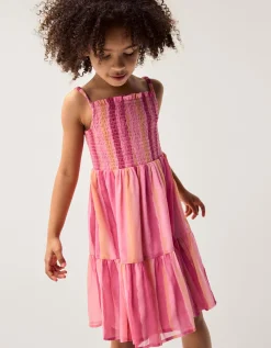 Tie-Dye Smocked Beach Dress Pink