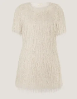 Tori Short Sleeve Fringe Mini Dress Ivory