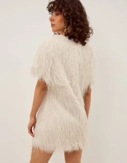 Tori Short Sleeve Fringe Mini Dress Ivory