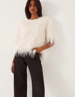 Tori Short Sleeve Fringe Top Ivory