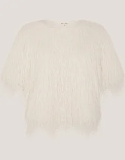 Tori Short Sleeve Fringe Top Ivory