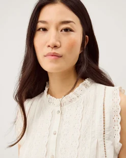 Trish Sleeveless Broderie Frill Top Ivory