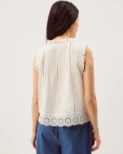 Trish Sleeveless Broderie Frill Top Ivory