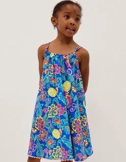Tropical Floral Crossover Dress Blue