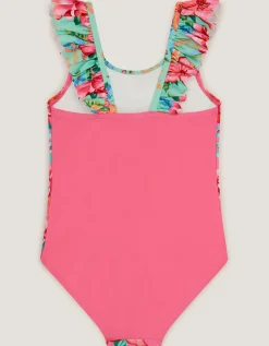 Tropical Floral Frill Swimsuit Pink