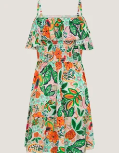 Tropical Floral Frilly Dress Multi