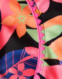 Tropical Floral One-Shoulder Bikini Set Black