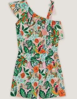 Tropical Print Asymmetrical Playsuit Multi