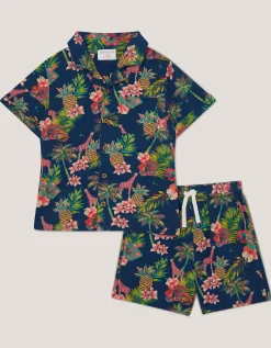 Tropical Print Shirt and Shorts Set Multi