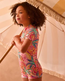 Tropical Swirl UPF50+ Short Swimsuit Orange