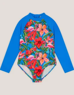 Tropical UPF50+ Long Sleeve Swimsuit Blue