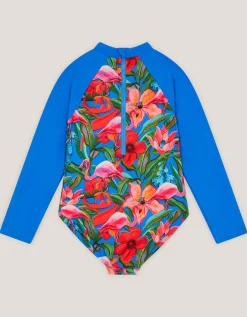 Tropical UPF50+ Long Sleeve Swimsuit Blue