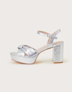 Twist Knot Platform Heels Silver