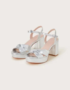 Twist Knot Platform Heels Silver