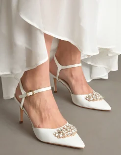 Two-Part Diamante Trim Bridal Shoes Ivory