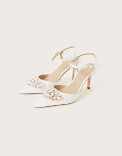 Two-Part Diamante Trim Bridal Shoes Ivory