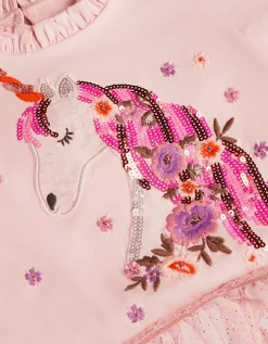 Unicorn Embellished Tiered Disco Dress Pink