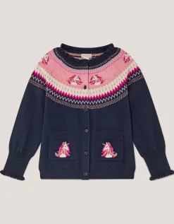Unicorn Fair Isle Cardigan Blue