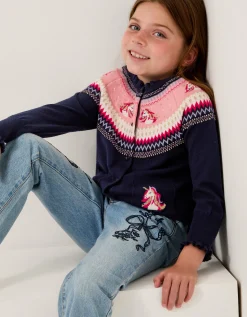 Unicorn Fair Isle Cardigan Blue