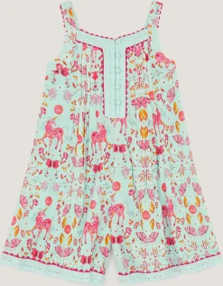 Unicorn Floral Print Playsuit Blue