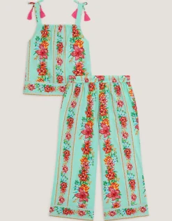 Vintage Floral Tank Top & Trousers Set Blue
