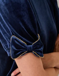 Vita Bow Sleeve Velvet T-Shirt Blue