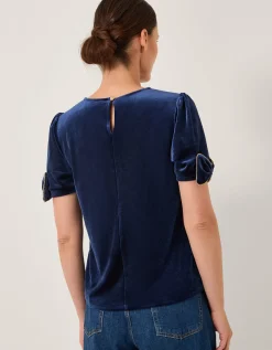 Vita Bow Sleeve Velvet T-Shirt Blue