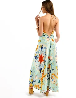 Wild Voila Tiger Print Backless Maxi Dress Blue