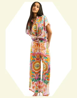 Wild Yseult Print Wide Leg Trousers Pink