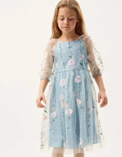Willow Long Sleeve Embroidered Party Dress Blue