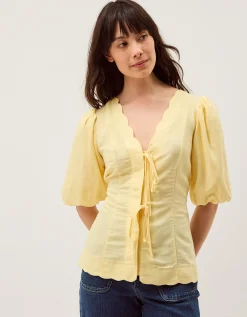 Willow Puff Sleeve Tie Front Top Yellow