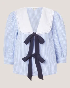 Xenia Tie Front Stripe Blouse Blue