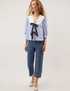 Xenia Tie Front Stripe Blouse Blue
